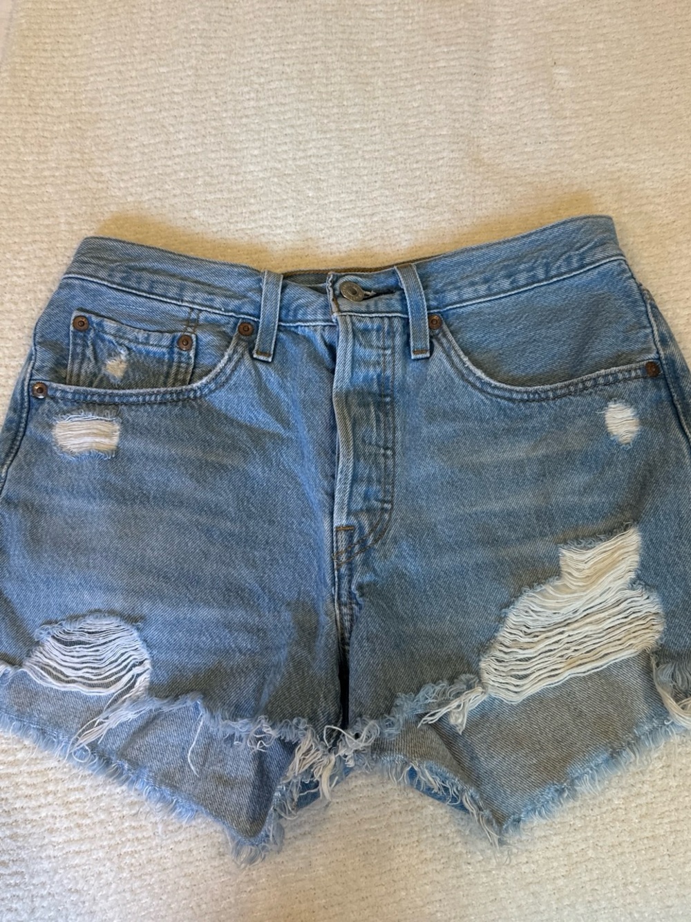 Levi's Light Blue Ripped Denim Shorts - Women
